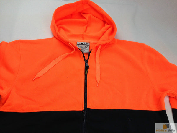 Hi Vis Jumper Full Zip Hoodie Safety Workwear Fleecy Fleece Jacket Hooded Orange/Navy Jumpers