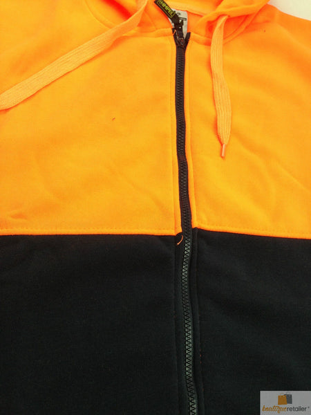 Hi Vis Jumper Full Zip Hoodie Safety Workwear Fleecy Fleece Jacket Hooded Orange/Navy Jumpers