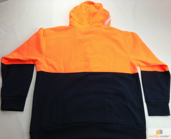 Hi Vis Jumper Full Zip Hoodie Safety Workwear Fleecy Fleece Jacket Hooded Orange/Navy Jumpers