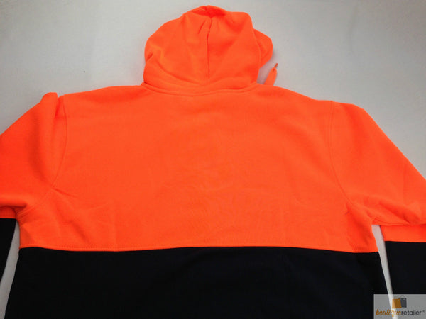 Hi Vis Jumper Full Zip Hoodie Safety Workwear Fleecy Fleece Jacket Hooded Orange/Navy Jumpers