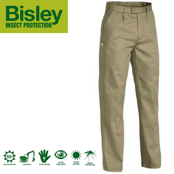 Bisley Mens Insect Protection Drill Work Trousers Khaki 82Cm Pants