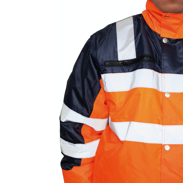 Br Safety 3 In 1 Hi Vis Quilted Bomber Jacket Waterproof Reflective Workwear Orange/Navy L Coats Jackets & Vests