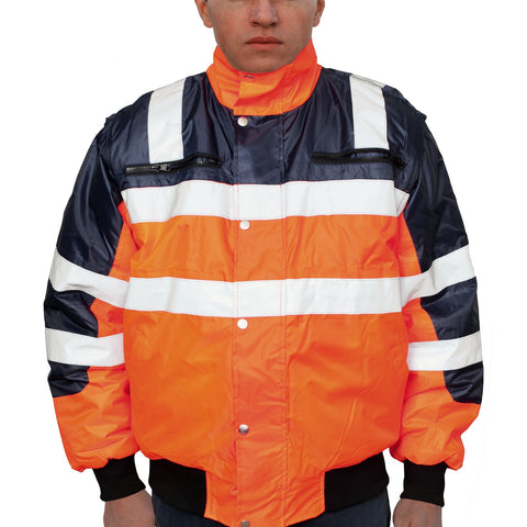 Br Safety 3 In 1 Hi Vis Quilted Bomber Jacket Waterproof Reflective Workwear Orange/Navy Xl Coats Jackets & Vests