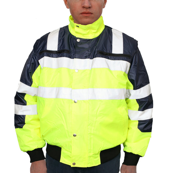 Br Safety 3 In 1 Hi Vis Quilted Bomber Jacket Waterproof Reflective Workwear Yellow/Navy L Coats Jackets & Vests