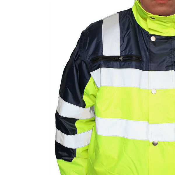 Br Safety 3 In 1 Hi Vis Quilted Bomber Jacket Waterproof Reflective Workwear Yellow/Navy L Coats Jackets & Vests