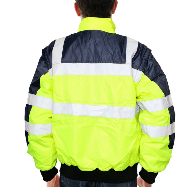 Br Safety 3 In 1 Hi Vis Quilted Bomber Jacket Waterproof Reflective Workwear Yellow/Navy L Coats Jackets & Vests
