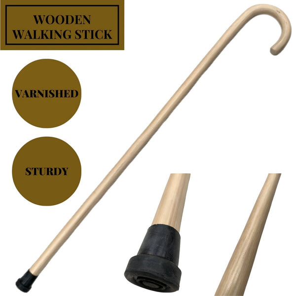Br Safety Carved Walking Stick 93Cm Varnished Cane Pole With Rubber Tip Canes & Walking Sticks