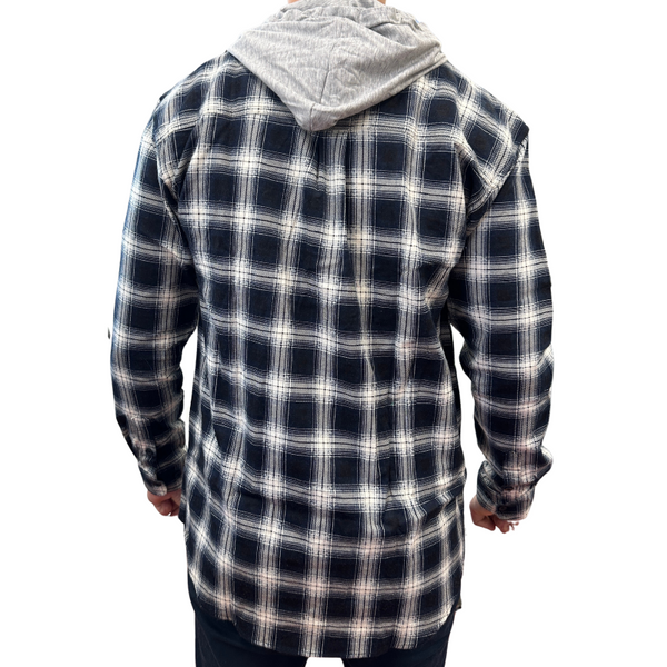 Jacksmith Mens Cotton Flannelette Shirt W Jersey Hood Long Sleeve Black Casual Shirts