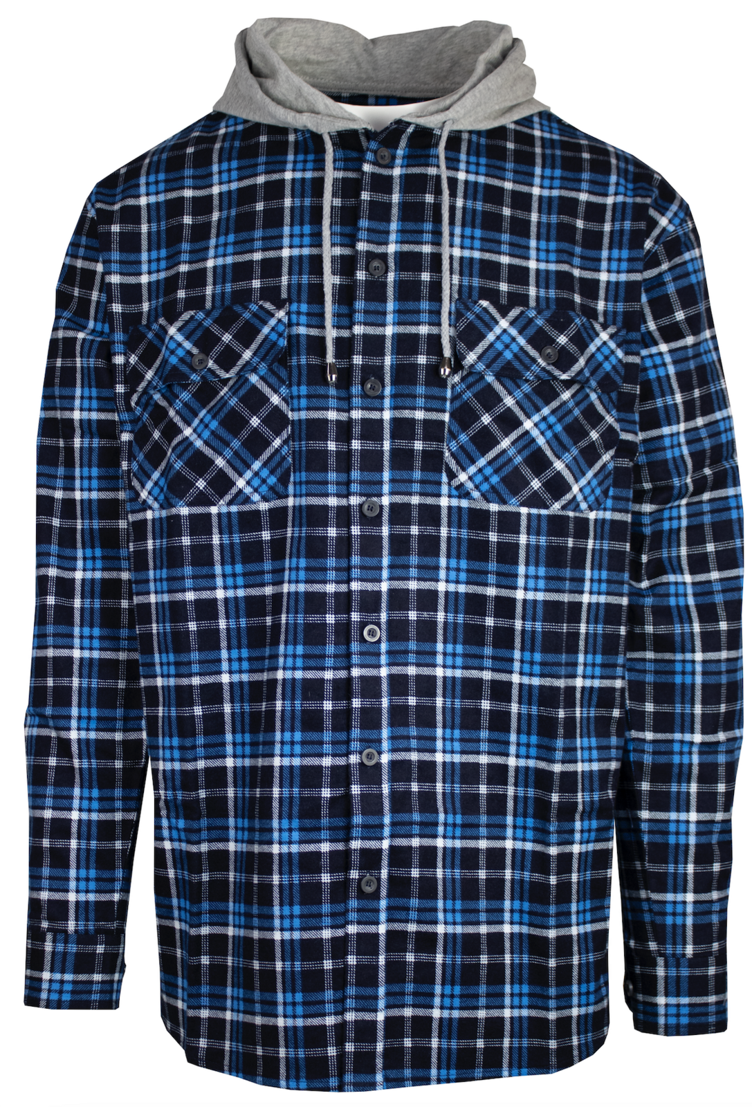 Mens Cotton Flannelette Shirt W Jersey Hood Long Sleeve Turquoise T Shirts