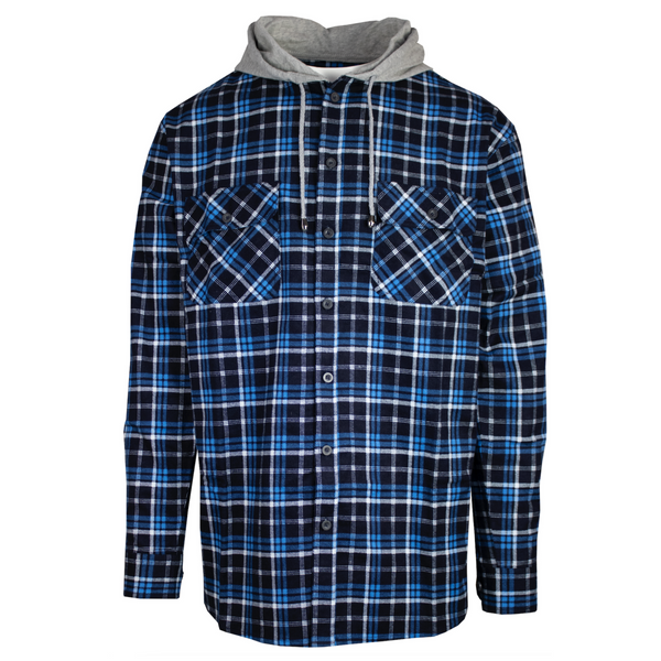 Mens Cotton Flannelette Shirt W Jersey Hood Long Sleeve Turquoise T Shirts