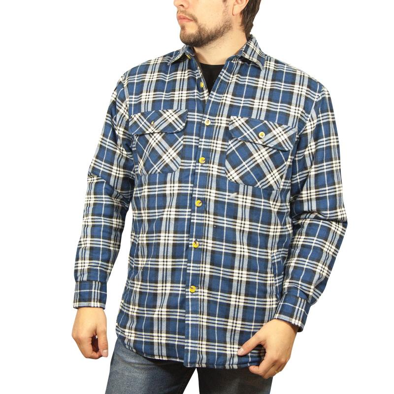 Jacksmith Quilted Flannelette Shirt Mens Jacket 100% Cotton Padded Warm Winter Navy/Light Blue Coats Jackets & Vests