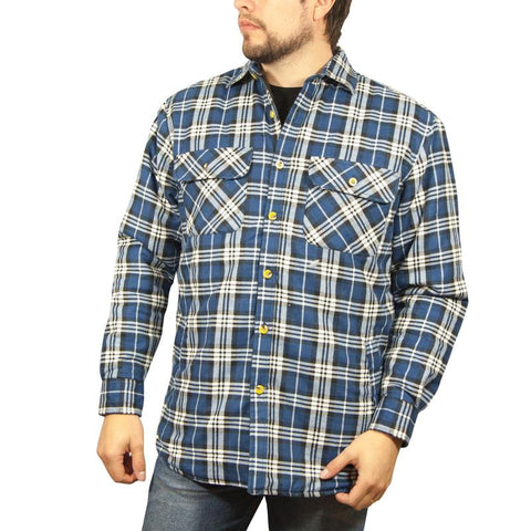 Jacksmith Quilted Flannelette Shirt Mens Jacket 100% Cotton Padded Warm Winter Navy/Light Blue Coats Jackets & Vests