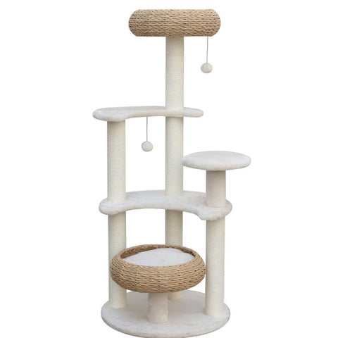 Modern Pets 5 Platform Plush And Wicker Cat Tree Furniture & Scratchers