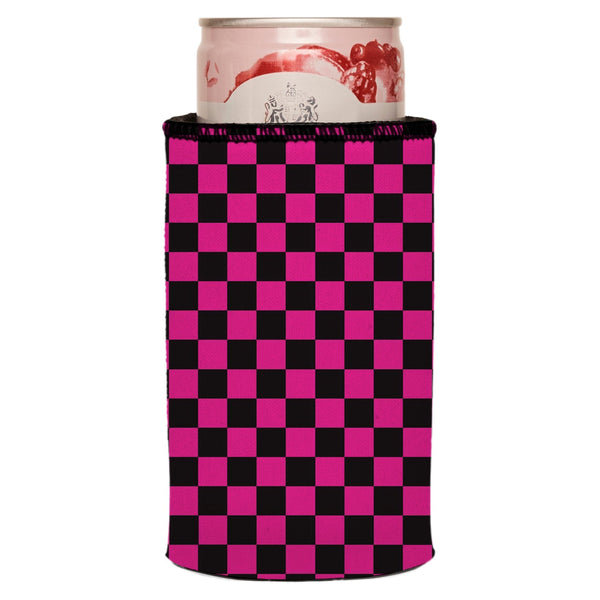 Pink Checkerboard Stubby Cooler Ice Chests & Coolers