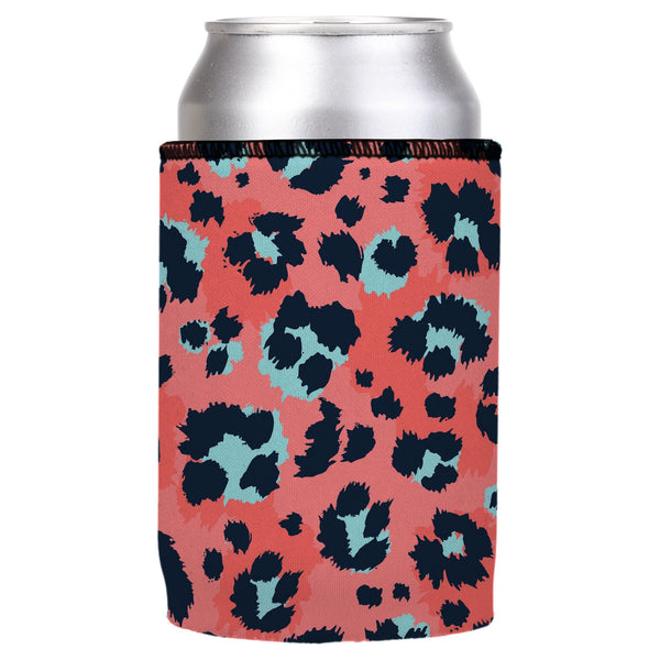 Coral Leopard Print Stubby Cooler Ice Chests & Coolers