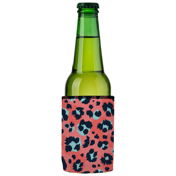 Coral Leopard Print Stubby Cooler Ice Chests & Coolers