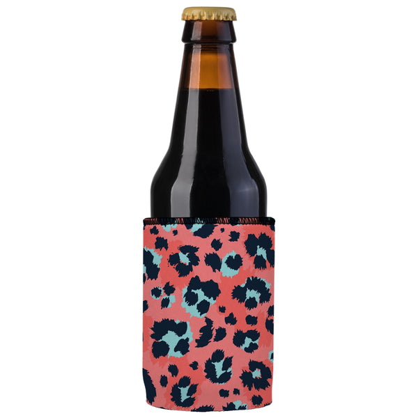 Coral Leopard Print Stubby Cooler Ice Chests & Coolers