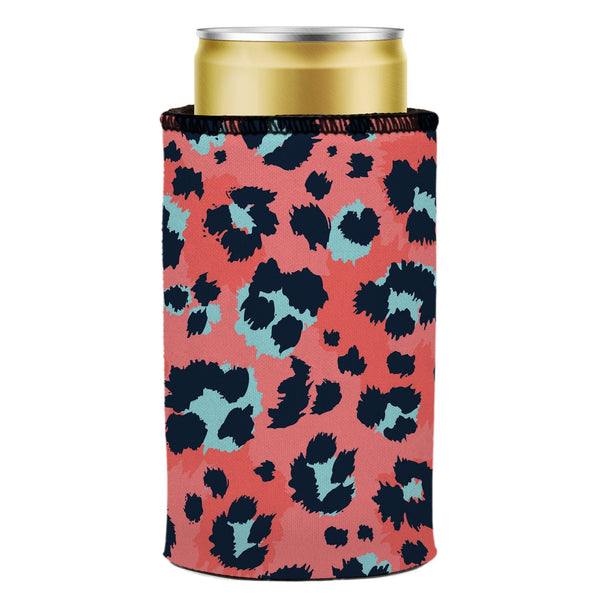 Coral Leopard Print Stubby Cooler Ice Chests & Coolers