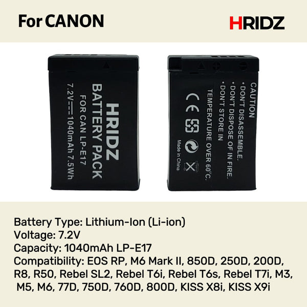 Hridz Lp E17 Batteries & Dual Charger For Canon Eos M6 200D 77D 750D 760D 8000D Chargers & Cradles