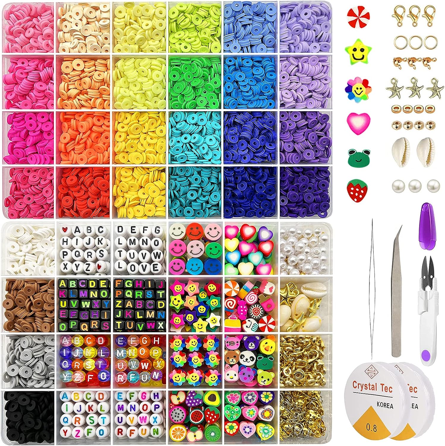 Modelling Clay Thelicraft 7860Pcs 28 Colors 6Mm Flat Round Ceramics Polymer Clay Bead Alphabet Beads Jewelry Making Kit