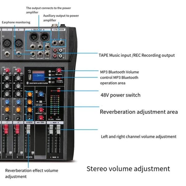 Hridz Ct 80S Professional Audio Mixer Channels Bluetooth Usb With Effects 48V Phantom Power And Built In Sound Card Mixing Dj Console Other Pro Audio
