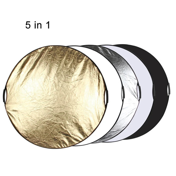 Hridz 110Cm 5In1 Portable Light Reflectors With Grip Translucent Silver Gold White And Black Studio Reflectors