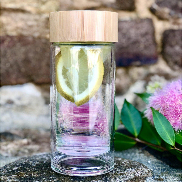 Us And The Earth Double Walled Bamboo Glass Bottle 300 Ml Glassware & Drinkware