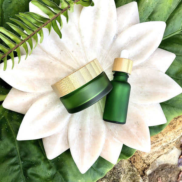 Cosmetic Bamboo Lid Glass Jar & Dropper Set Travel Bottles & Containers