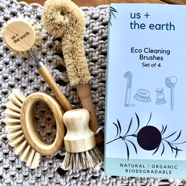 Eco Cleaning Bamboo Scrubbing Brushes Set Of 4 Mops Brooms & Scrubbers