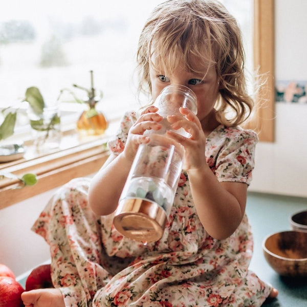 Rose Gold Crystal Bottle With Gemstone Base And Tea Infuser Tea Infusers