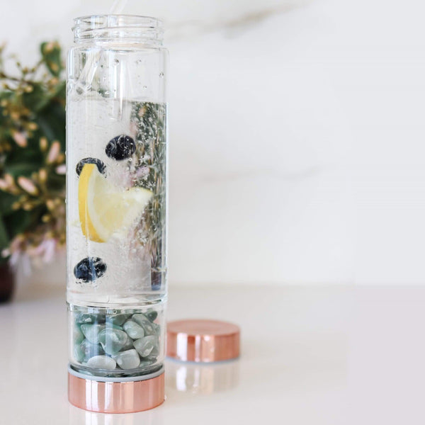 Rose Gold Crystal Bottle With Gemstone Base And Tea Infuser Tea Infusers