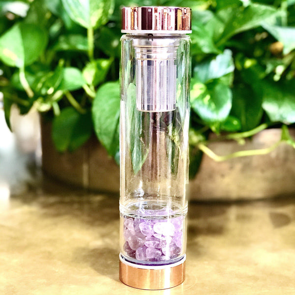 Rose Gold Crystal Bottle With Gemstone Base And Tea Infuser Tea Infusers