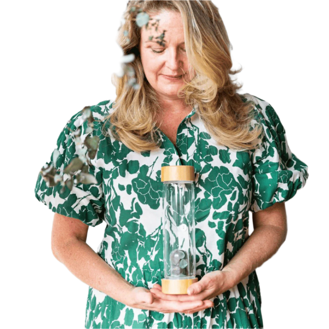 Us And The Earth Crystal Glass Drinking Bottle With Bamboo Lids Glassware & Drinkware