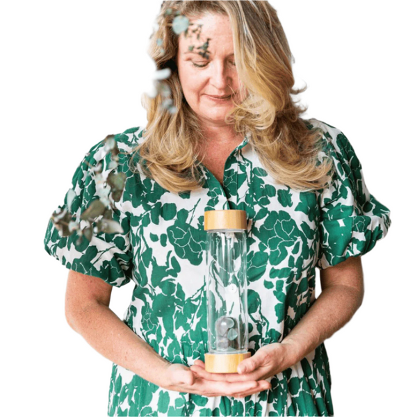 Us And The Earth Crystal Glass Drinking Bottle With Bamboo Lids Glassware & Drinkware