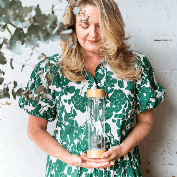 Us And The Earth Crystal Glass Drinking Bottle With Bamboo Lids Glassware & Drinkware