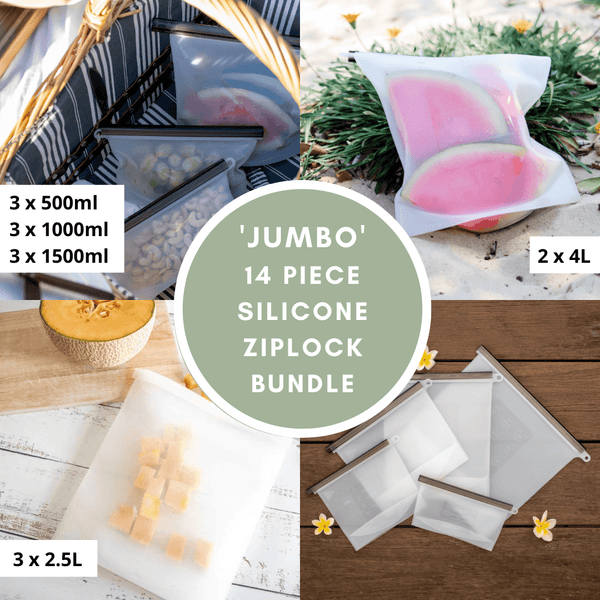 Jumbo' Silicone Zip Lock Eco Friendly Food Storage Bundle Food Storage Bags