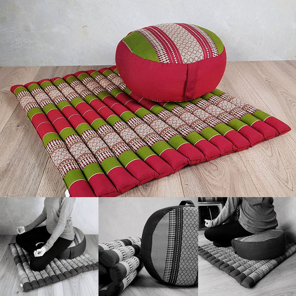 Zafu & Zabuton Meditation Set Red Green Yoga & Pilates Accessories