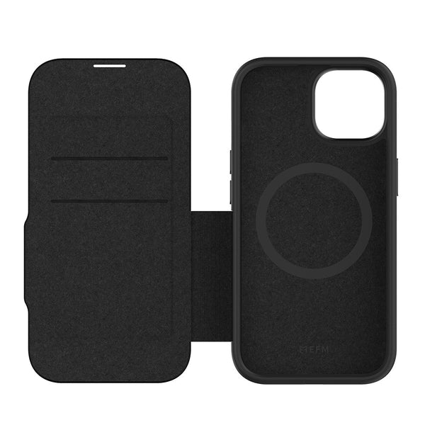 Efm Monaco E Leather Wallet Case Armour With D3o Plus Suits Iphone 15 (6.1") Black/Space Grey Cases Covers & Skins