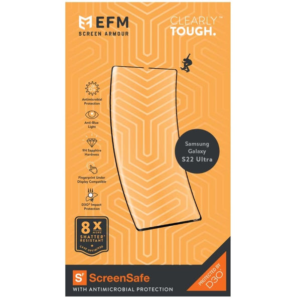 Efm Screensafe Film Armour With D3o For Samsung Galaxy S22 Ultra (6.8) Clear/Black Screen Protectors