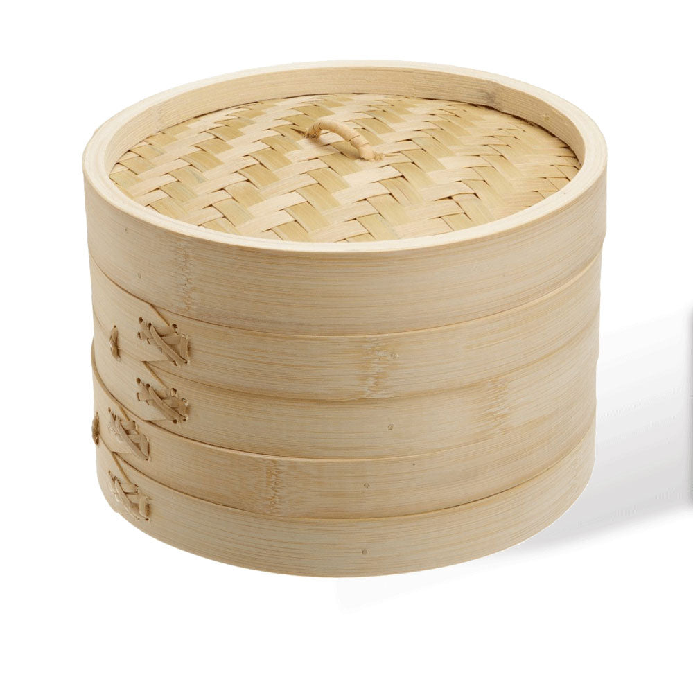 Bargene 11 Inch Brand New Bamboo Steamer Set 2 Baskets With Lid Steamers