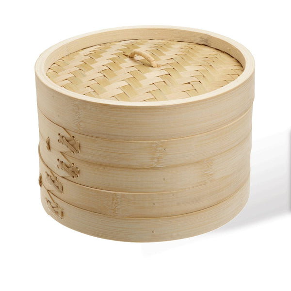 Bargene 11 Inch Brand New Bamboo Steamer Set 2 Baskets With Lid Steamers