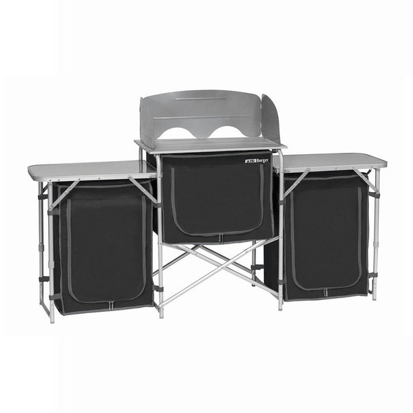 Deluxe Aluminium Foldable Camping Kitchen Picnic Cupboard Bench Table Windshield Camping Furniture