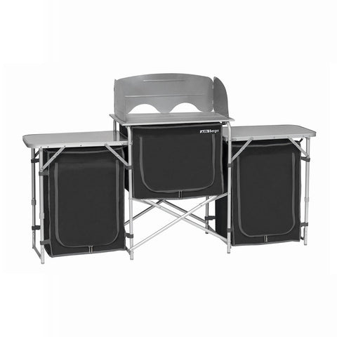 Deluxe Aluminium Foldable Camping Kitchen Picnic Cupboard Bench Table Windshield Camping Furniture