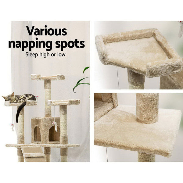 Bargene 170Cm Cat Tree Scratching Post Scratcher Pole Gym Toy House Furniture Multilevel Beige Furniture & Scratchers