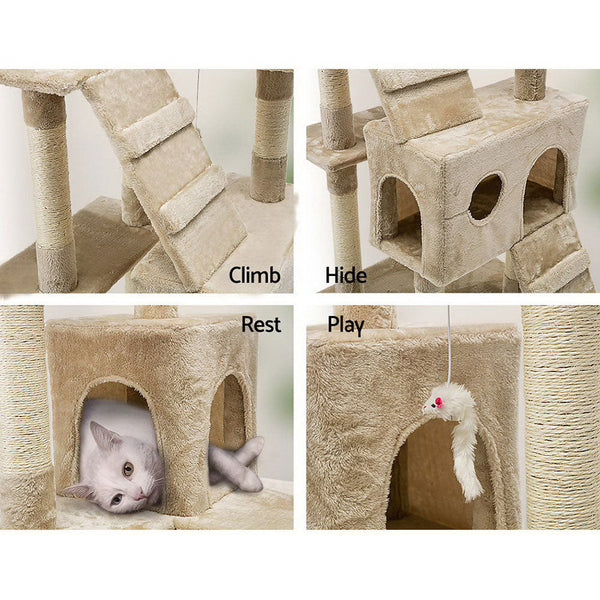 Furniture & Scratchers Bargene 170Cm Cat Tree Scratching Post Scratcher Pole Gym Toy House Furniture Multilevel Beige