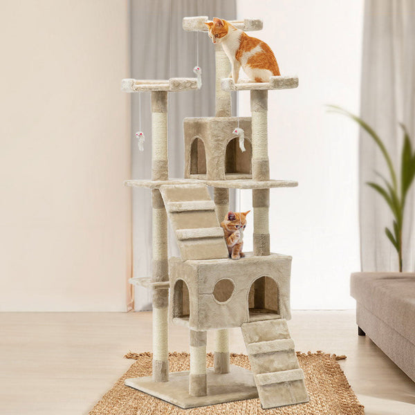 Furniture & Scratchers Bargene 170Cm Cat Tree Scratching Post Scratcher Pole Gym Toy House Furniture Multilevel Beige