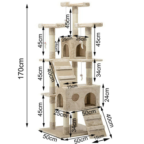 Bargene 170Cm Cat Tree Scratching Post Scratcher Pole Gym Toy House Furniture Multilevel Beige Furniture & Scratchers