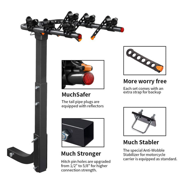 3 Bike Rack Bicycle Car Rear Carrier 2" Steel Foldable Hitch Mount Towbar Carrier & Pannier Racks
