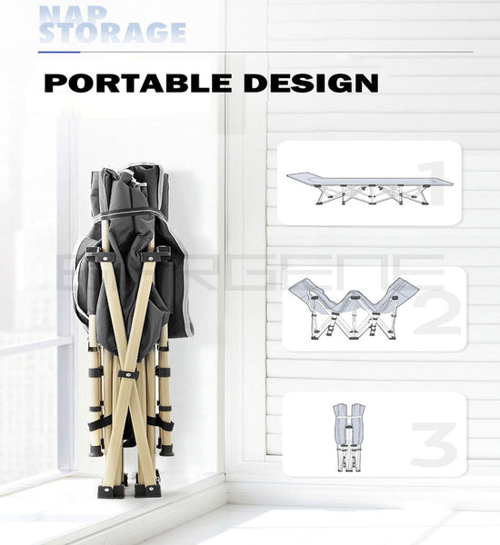 Bargene Camping Portable Stretcher Single Foldable Folding Bed Mattress Recliner Grey Mattresses