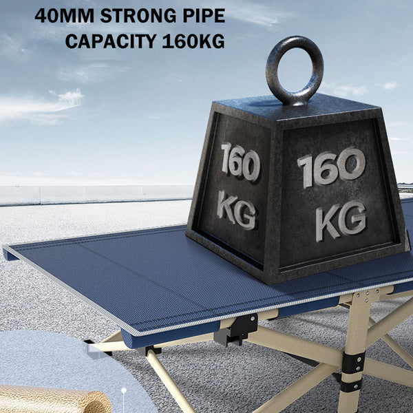 Bargene Camping Portable Stretcher Single Foldable Folding Bed Recliner Mat Navy Camping Furniture